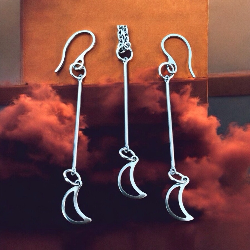 🆕 Moon Necklace and Earrings Set Stainless Steel